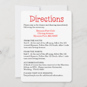 Invitation Directions / Détails Cœurs de mariage rouge et bla