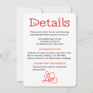 Invitation Directions / Détails Mariage Amour Rouge et Blanc