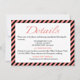 Invitation Directions / Détails Mariage Rayures Roses et Noir