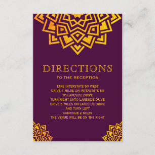 Invitation Directions indiennes Mandala Or Prune Moderne