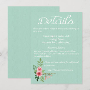 Invitation Directions Vert Menthe Détails Mariage Floral Rose