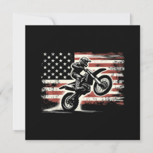 Invitation Dirt Bike American Flag Motocross Biker Vintage US