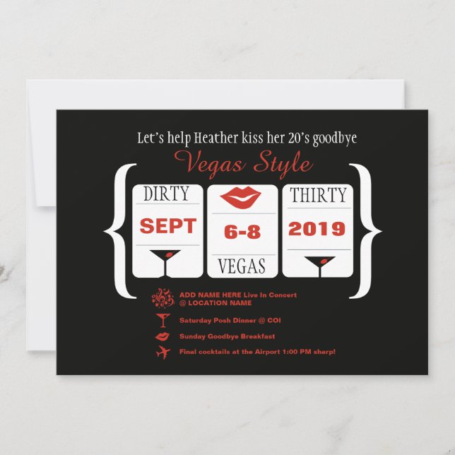 Invitation Dirty 30th Vegas Anniversaire machine à sous (Devant)