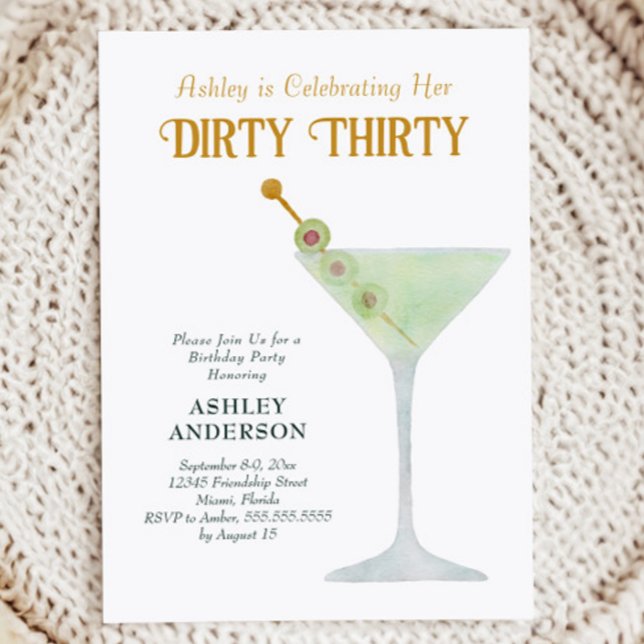 Invitation Dirty Martini 30e fête d'anniversaire, sale trente (Créateur téléchargé)