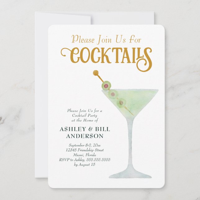 Invitation Dirty Martini Cocktail Party Toute occasion (Devant)