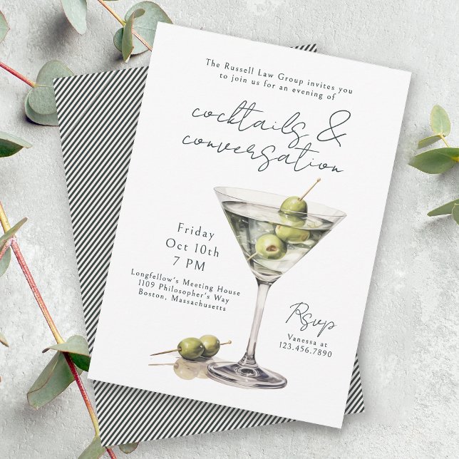 Invitation Dirty Martini Cocktails et Conversation Event (Available in both printed and instant download digital formats.)
