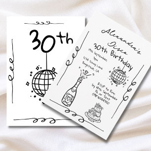 Invitation Disco 30e anniversaire main tiré Whimsical