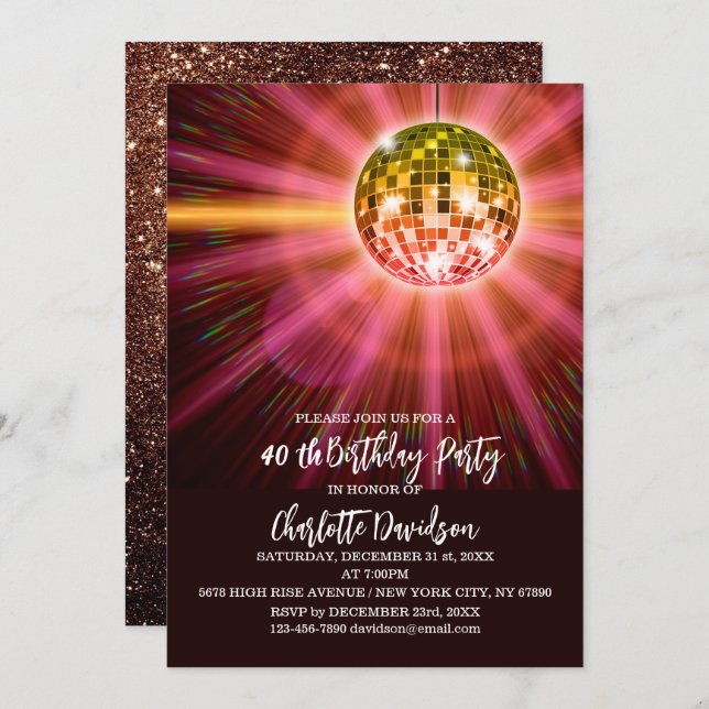 Invitation Disco 40e fête d'anniversaire (Devant / Derrière)