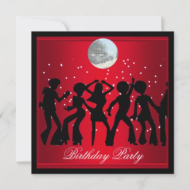Invitation Disco 70's Birthday Party Red retro 2 (Devant)