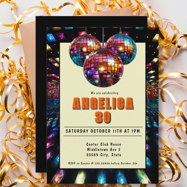 Invitation Disco Anniversaire Orange Noir (Créateur téléchargé)