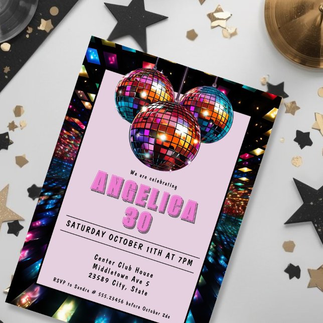 Invitation Disco Anniversaire Rose Noir (Disco Birthday Pink Black Invitation)