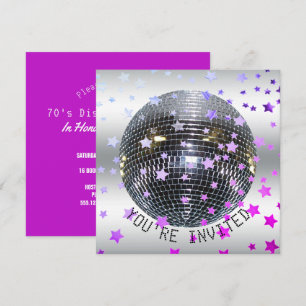 Invitation Disco Anniversaire violet   Retro les années 70 Di