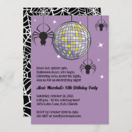 Invitation Disco Araignées Halloween Purple Retro Costume Par