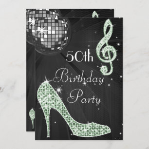 Invitation Disco Ball and Heels Black & Mint 50e anniversaire