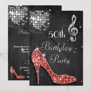 Invitation Disco Ball and Heels Black & Silver 50e anniversai