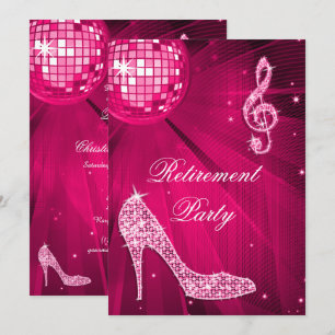 Invitation Disco Ball and Sparkle Heels Pink Retirement
