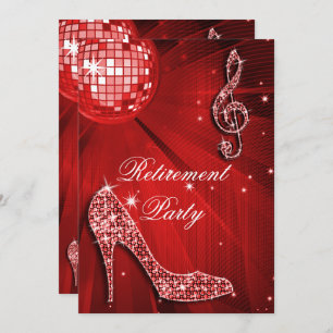 Invitation Disco Ball and Sparkle Heels Red Retirement