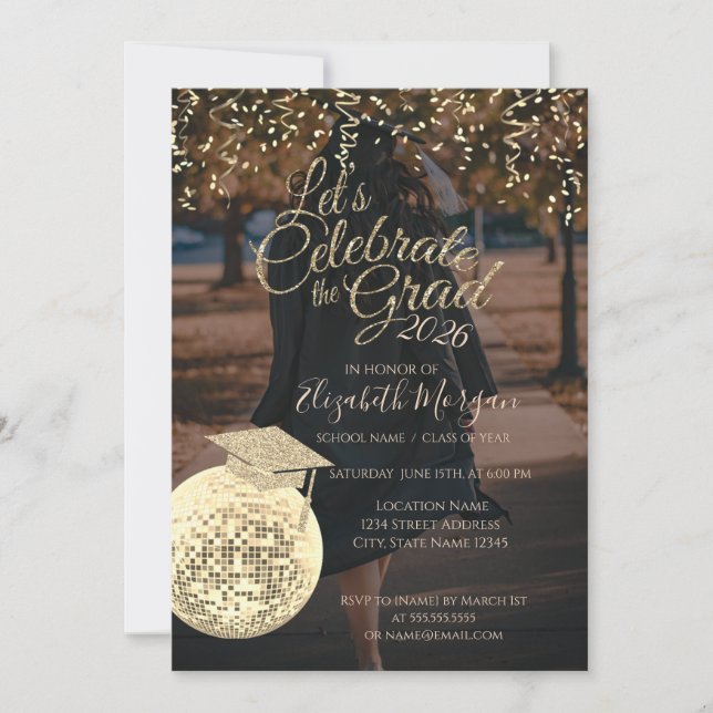Invitation Disco Ball Confetti Graduation Photo (Devant)