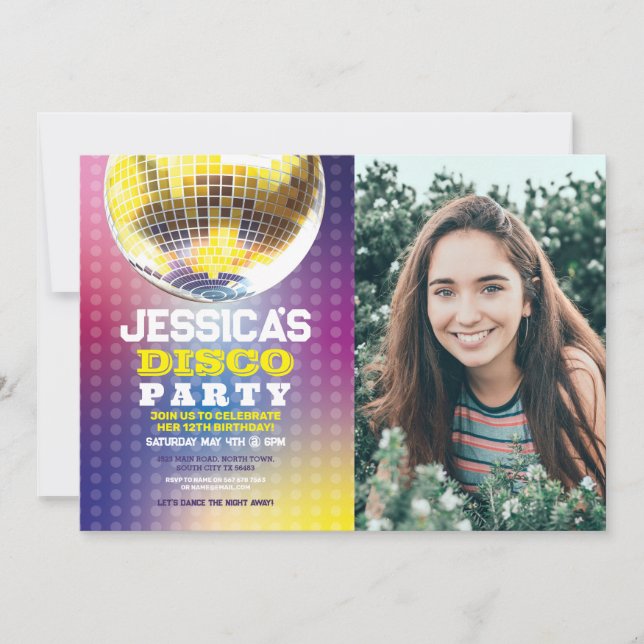 Invitation Disco Ball Dance Photo Party Anniversaire Invitati (Devant)