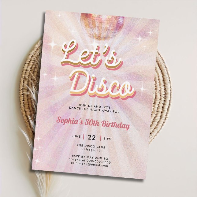 Invitation Disco Ball les années 70 Dance Party Retro 30e ann (groovy disco 70s dance party 30th birthday invitation girls blush pink vintage retro sparkle glitter)