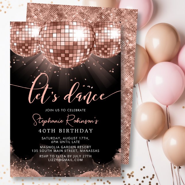 Invitation Disco Ball Moderne Rose Gold 40e fête d'anniversai (Créateur téléchargé)