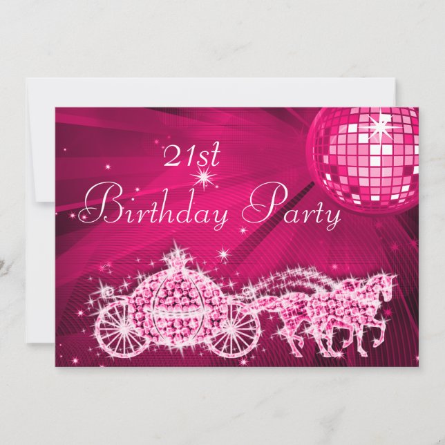 Invitation Disco Ball, Princess Coach & Horses 21e anniversai (Devant)