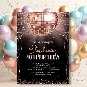 Invitation Disco Ball Rose Gold Black 40th Birthday Party