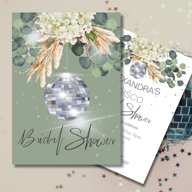 Invitation Disco Ball Sage Vert FloralDouche nuptiale (Créateur téléchargé)