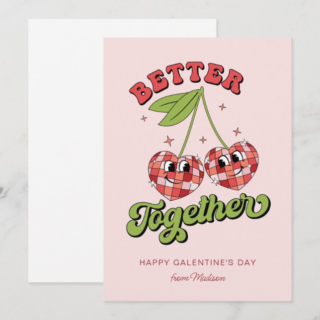 Invitation Disco Ball Valentine's Cherry Better Together (Devant / Derrière)