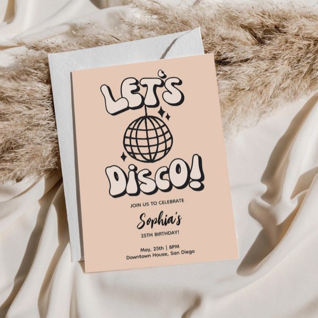 Invitation Disco Birthday Party Cream (Créateur téléchargé)