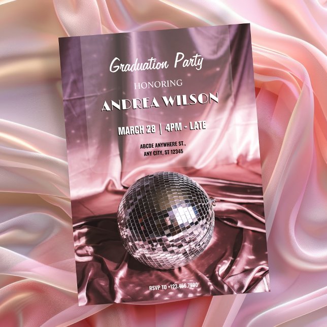 Invitation Disco boule soie rose GRADUTY PARTY (Créateur téléchargé)