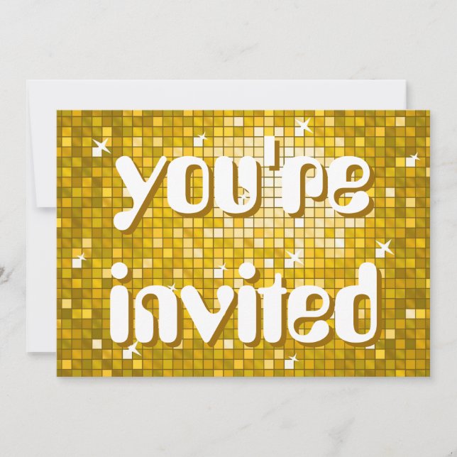 Invitation Disco Carreaux "Or" 'vous êtes invité' texte de l' (Devant)
