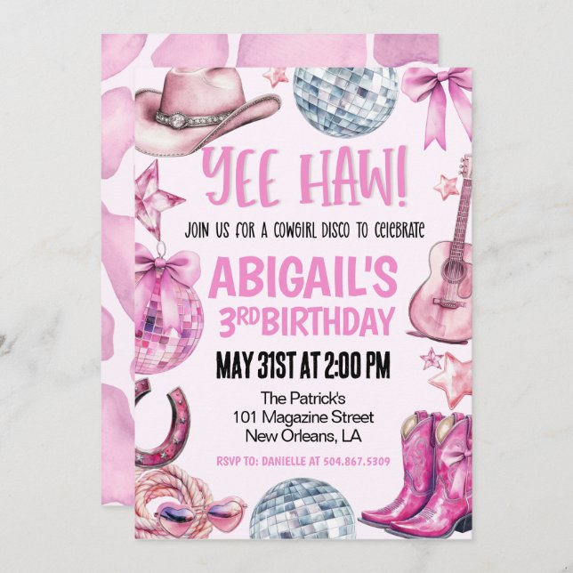 Invitation Disco Cowgirl Birthday (Devant / Derrière)