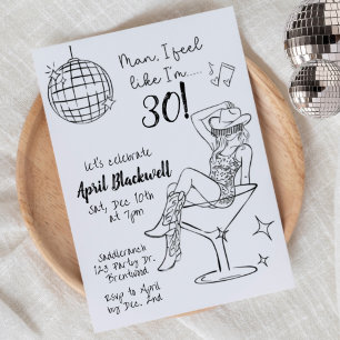 Invitation Disco, Cowgirl, Martini, Boule disco Anniversaire