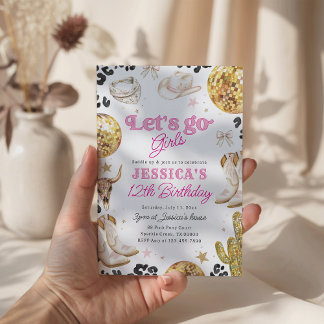 Invitation Disco Cowgirl Nashville Rodeo Pink Birthday Party 