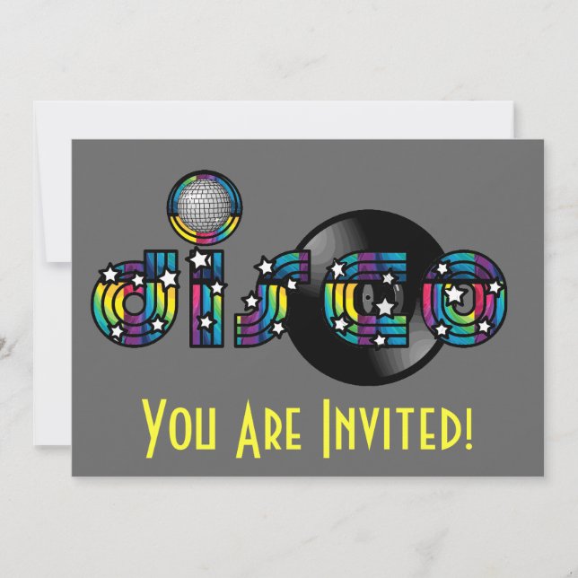 Invitation Disco Dancing Mirror Ball and Vinyl Record (Devant)