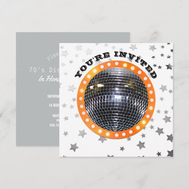 Invitation Disco de la fête d'anniversaire de danse de boule (Devant / Derrière)