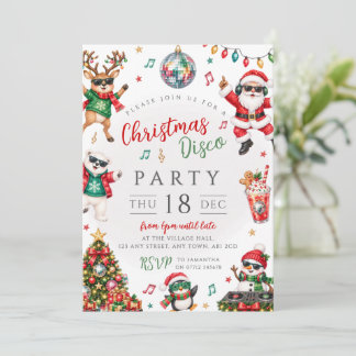 Invitation Disco de Noël Santa DJ Bonhomme de Neige Fête