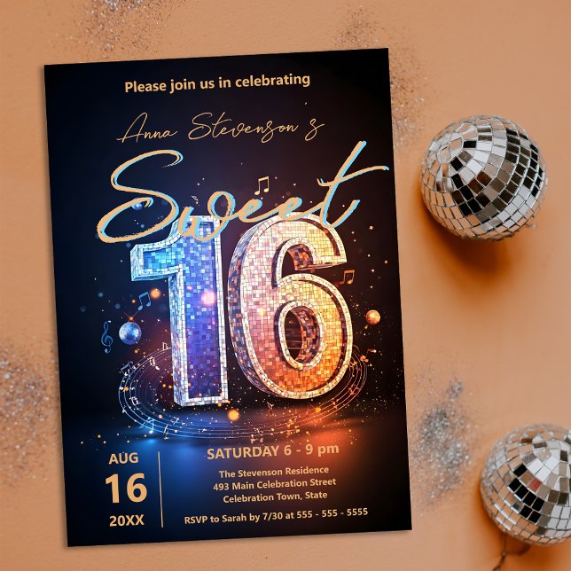 Invitation Disco Disco Sweet 16 Anniversaire Fête (Créateur téléchargé)