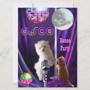 Invitation Disco Fête Chien Chat Maltais Chiot