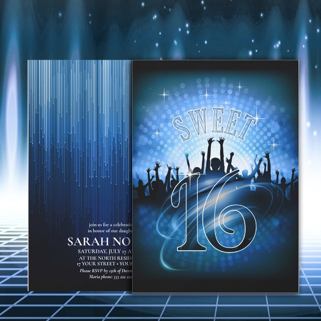 Invitation Disco Lights Sweet 16 Blue ID777 (Créateur téléchargé)