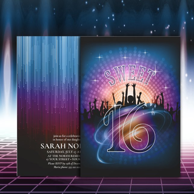 Invitation Disco Lights Sweet 16 Rainbow ID777 (Créateur téléchargé)