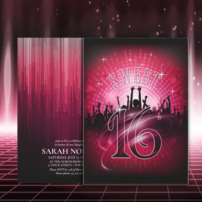 Invitation Disco Lights Sweet 16 Red ID777 (Créateur téléchargé)