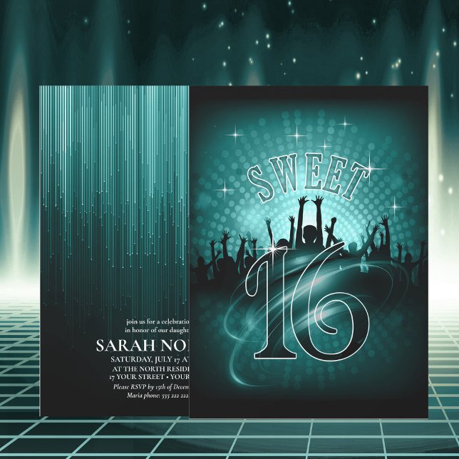 Invitation Disco Lights Sweet 16 Turquoise ID777 (Créateur téléchargé)