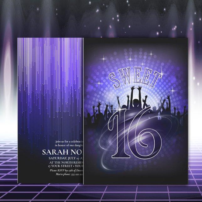 Invitation Disco Lights Sweet 16 Violet ID777 (Créateur téléchargé)