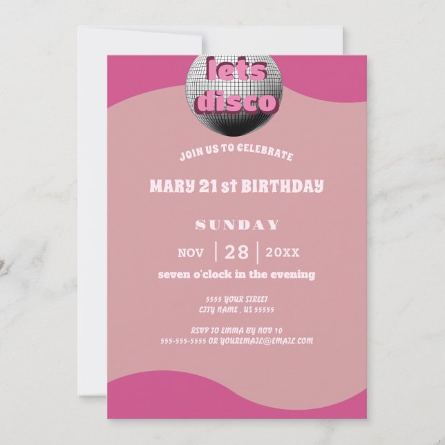 Invitation Disco Mirror Ball 21ème anniversaire de fête Invit (Devant)
