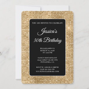 Invitation Disco Pailleté Noir et Or 30ème Anniversaire