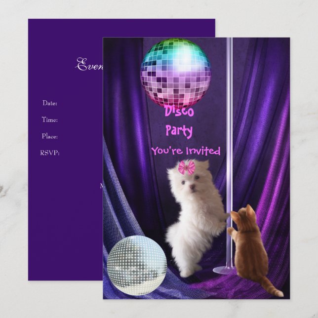 Invitation Disco Party Chien Chat Chien Maltese Ch (Devant / Derrière)