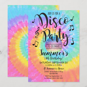 Invitation Disco Party Tie Dye Disco Party