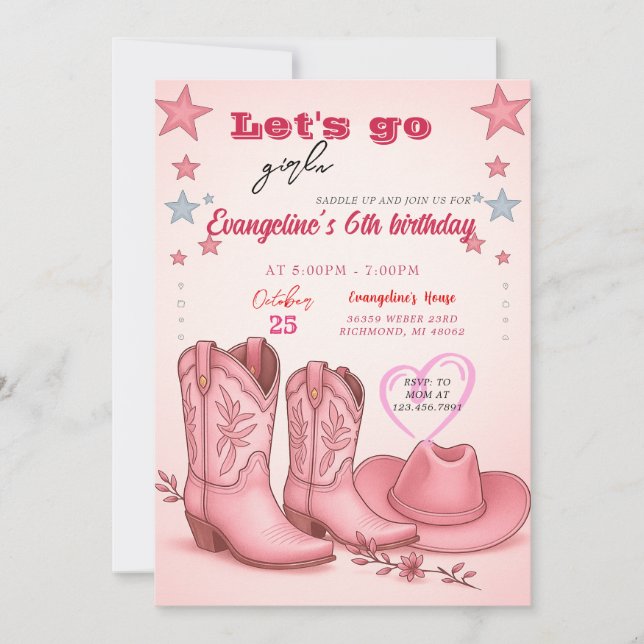Invitation Disco personnel Rodeo Rose Cowgirl fête d'annivers (Devant)
